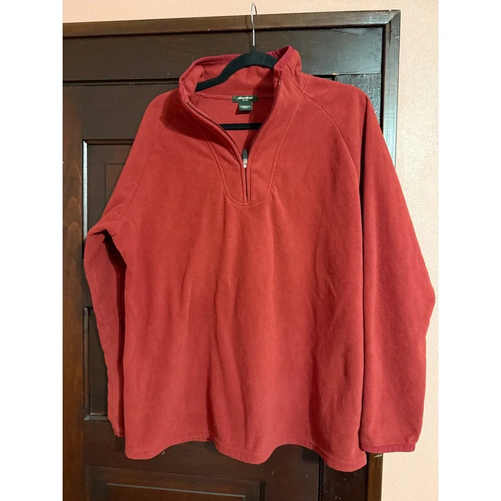 Eddie Bauer Mens XXL Red Fleece Quarter Zip Pullover Sweater Raglan Sleeve